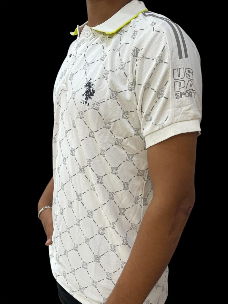 US POLO  White Patterned  T-Shirt - Image 4