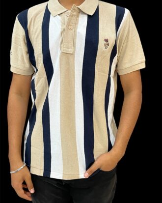 US POLO Beige & Navy Striped T-Shirt