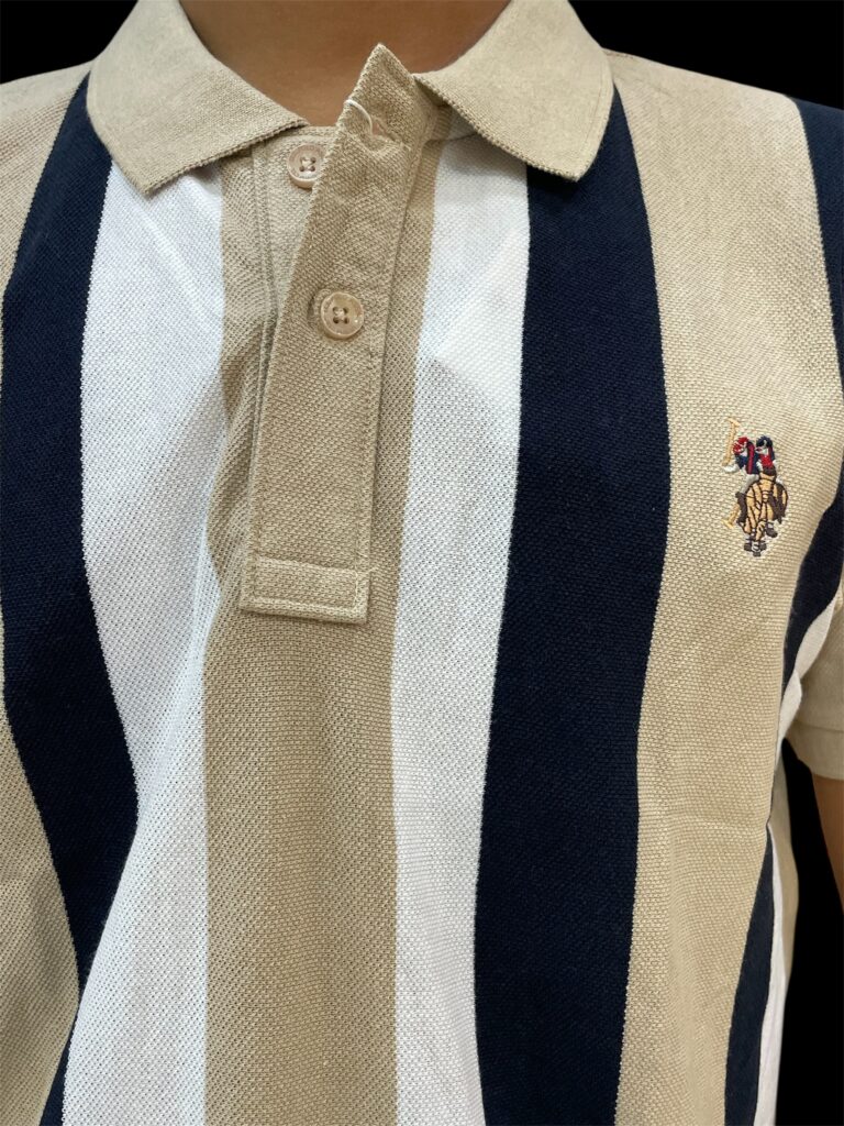 US POLO Beige & Navy Striped T-Shirt - Image 2