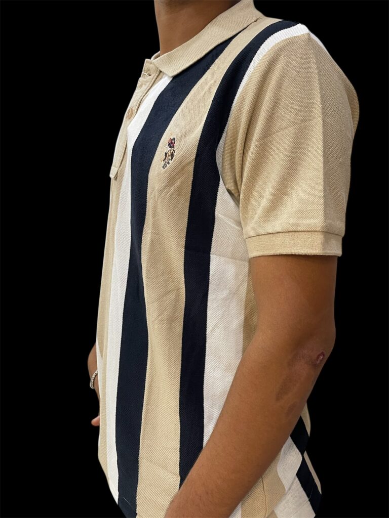 US POLO Beige & Navy Striped T-Shirt - Image 3