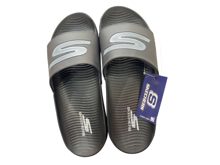 SKECHERS BLACK & GREY SLIDERS - Image 2