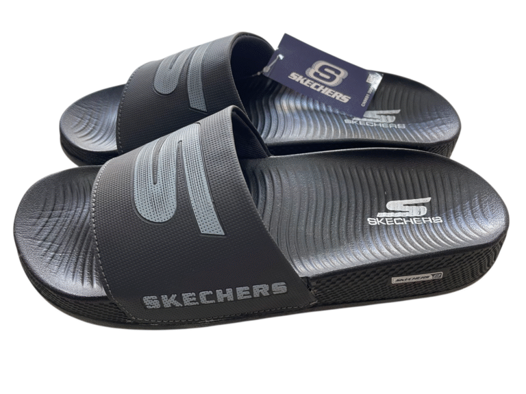 SKECHERS BLACK & GREY SLIDERS - Image 6